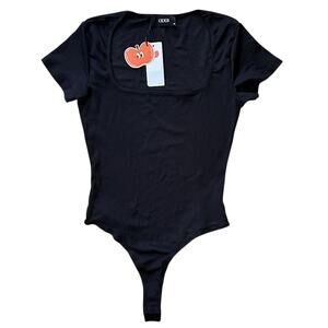 NWT Cider Square Neck Short Sleeve Black Bodysuit Medium